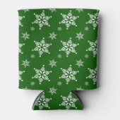 スノーフレーク・パターン、白い雪、雪、緑 缶クーラー (正面)