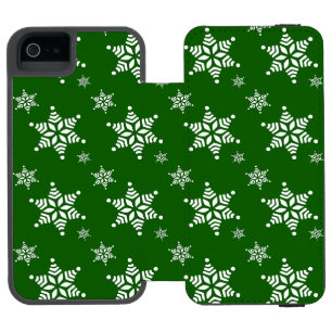 スノーフレーク・パターン、白い雪、雪、緑 iPhone SE/5/5sウォレットケース