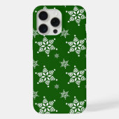 スノーフレーク・パターン、白い雪、雪、緑 iPhoneケース (裏面)