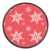 スノーフレーク・パターン、白い雪、雪、赤 アイスホッケーパック (正面)