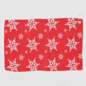 スノーフレーク・パターン、白い雪、雪、赤 ゴルフタオル (横)