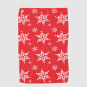 スノーフレーク・パターン、白い雪、雪、赤 ゴルフタオル (正面)