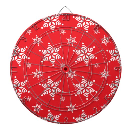 スノーフレーク・パターン、白い雪、雪、赤 ダーツボード (正面)