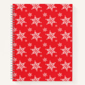スノーフレーク・パターン、白い雪、雪、赤 ノートブック (正面)
