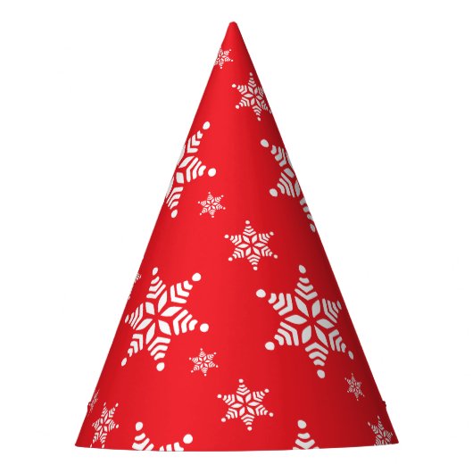 スノーフレーク・パターン、白い雪、雪、赤 パーティーハット (正面)