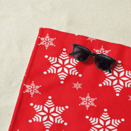 スノーフレーク・パターン、白い雪、雪、赤 ビーチタオル