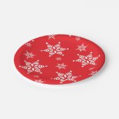 スノーフレーク・パターン、白い雪、雪、赤 ペーパープレート (アングル)