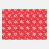 スノーフレーク・パターン、白い雪、雪、赤 ラッピングペーパーシート (正面3)