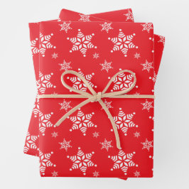スノーフレーク・パターン、白い雪、雪、赤 ラッピングペーパーシート