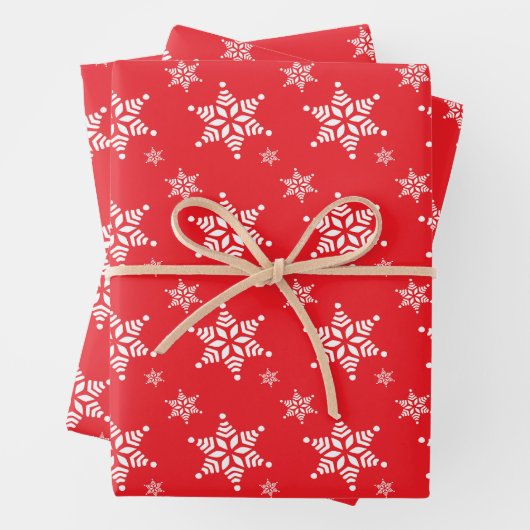 スノーフレーク・パターン、白い雪、雪、赤 ラッピングペーパーシート (インサイチュ)