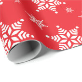 スノーフレーク・パターン、白い雪、雪、赤 ラッピングペーパー (ロールコーナー)