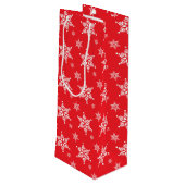 スノーフレーク・パターン、白い雪、雪、赤 ワインギフトバッグ (裏面アングル)