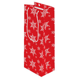 スノーフレーク・パターン、白い雪、雪、赤 ワインギフトバッグ