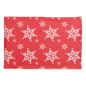 スノーフレーク・パターン、白い雪、雪、赤 枕カバー (裏面)