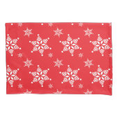 スノーフレーク・パターン、白い雪、雪、赤 枕カバー (正面)