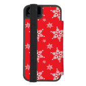 スノーフレーク・パターン、白い雪、雪、赤 INCIPIO iPhoneウォレットケース (フォリオ裏面)