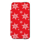 スノーフレーク・パターン、白い雪、雪、赤 INCIPIO iPhoneウォレットケース (フォリオ 正面)