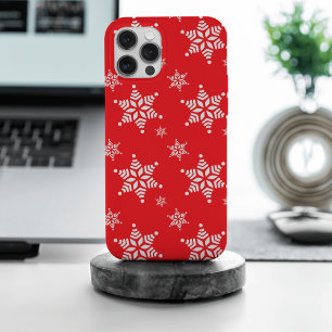 スノーフレーク・パターン、白い雪、雪、赤 iPhone 15 PRO MAXケース