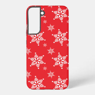 スノーフレーク・パターン、白い雪、雪、赤 SAMSUNG GALAXY S22+ケース