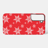 スノーフレーク・パターン、白い雪、雪、赤 SAMSUNG GALAXYケース (裏面横)