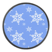 スノーフレーク・パターン、白い雪、雪、青 アイスホッケーパック (正面)