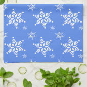 スノーフレーク・パターン、白い雪、雪、青 キッチンタオル (折り畳み)