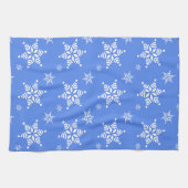 スノーフレーク・パターン、白い雪、雪、青 キッチンタオル (横)