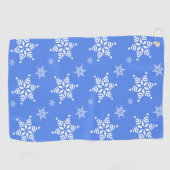 スノーフレーク・パターン、白い雪、雪、青 ゴルフタオル (横)