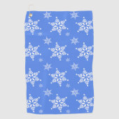 スノーフレーク・パターン、白い雪、雪、青 ゴルフタオル (正面)
