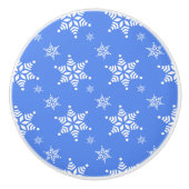 スノーフレーク・パターン、白い雪、雪、青 セラミックノブ (正面)