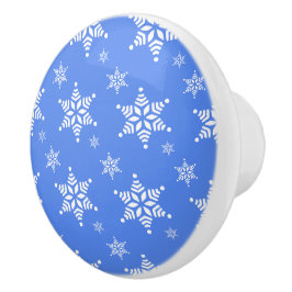 スノーフレーク・パターン、白い雪、雪、青 セラミックノブ