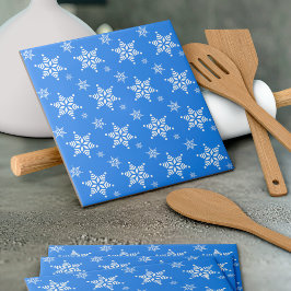 スノーフレーク・パターン、白い雪、雪、青 タイル