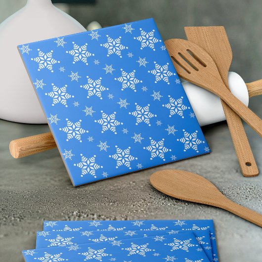 スノーフレーク・パターン、白い雪、雪、青 タイル