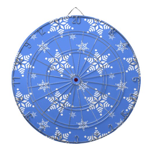 スノーフレーク・パターン、白い雪、雪、青 ダーツボード (正面)