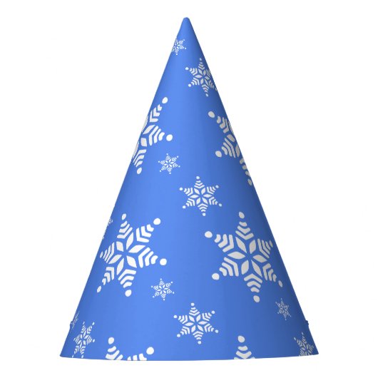 スノーフレーク・パターン、白い雪、雪、青 パーティーハット (正面)