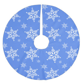 スノーフレーク・パターン、白い雪、雪、青 ブラッシュドポリエステルツリースカート