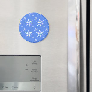 スノーフレーク・パターン、白い雪、雪、青 マグネット
