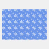 スノーフレーク・パターン、白い雪、雪、青 ラッピングペーパーシート (正面)