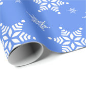スノーフレーク・パターン、白い雪、雪、青 ラッピングペーパー (ロールコーナー)