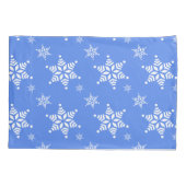 スノーフレーク・パターン、白い雪、雪、青 枕カバー (裏面)