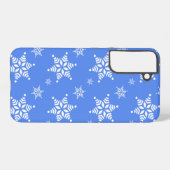 スノーフレーク・パターン、白い雪、雪、青 SAMSUNG GALAXYケース (裏面横)