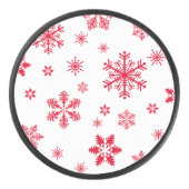 スノーフレーク・パターン、赤い雪、雪、白 アイスホッケーパック (正面)