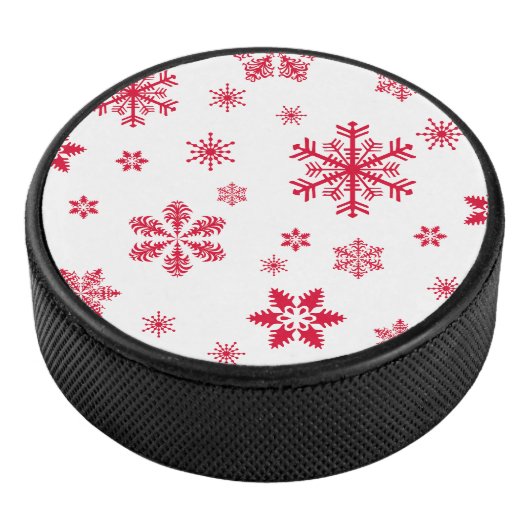 スノーフレーク・パターン、赤い雪、雪、白 アイスホッケーパック (3/4)