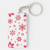 スノーフレーク・パターン、赤い雪、雪、白 キーホルダー (裏面)