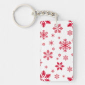 スノーフレーク・パターン、赤い雪、雪、白 キーホルダー (正面)