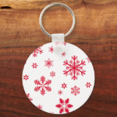 スノーフレーク・パターン、赤い雪、雪、白 キーホルダー (正面)