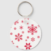 スノーフレーク・パターン、赤い雪、雪、白 キーホルダー (裏面)