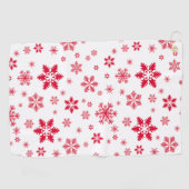 スノーフレーク・パターン、赤い雪、雪、白 ゴルフタオル (横)