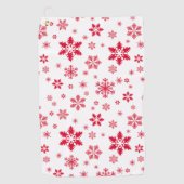 スノーフレーク・パターン、赤い雪、雪、白 ゴルフタオル (正面)