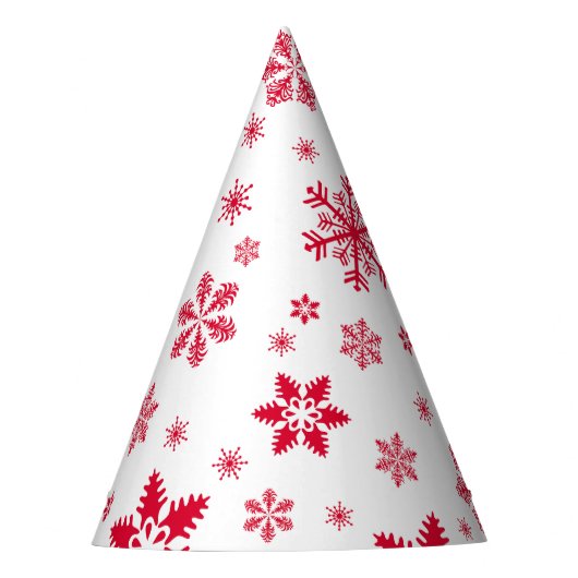スノーフレーク・パターン、赤い雪、雪、白 パーティーハット (正面)